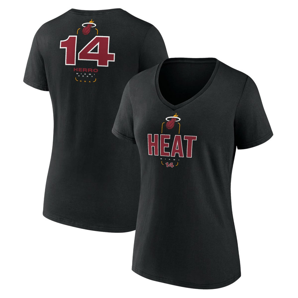 NBA Tyler Herro Miami Heat Women's Behind The Back Name & Number V-Neck T-Shirt