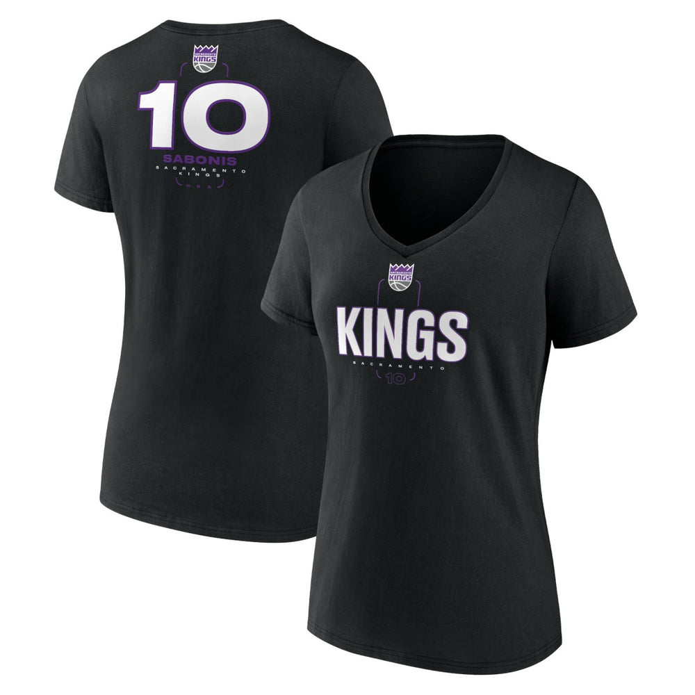 NBA Domantas Sabonis Sacramento Kings Women's Behind The Back Name & Number V-Neck T-Shirt