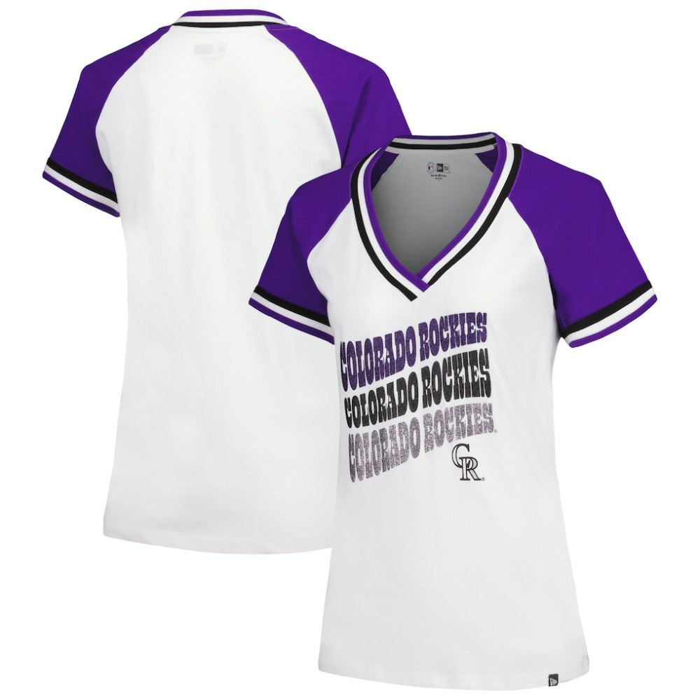 MLB Colorado Rockies New Era Women's Jersey Double Binding Raglan V-Neck T-Shirt