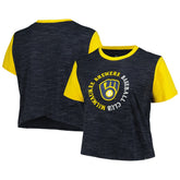 MLB Milwaukee Brewers New Era Women's Plus Size Crossover Back Cropped T-Shirt