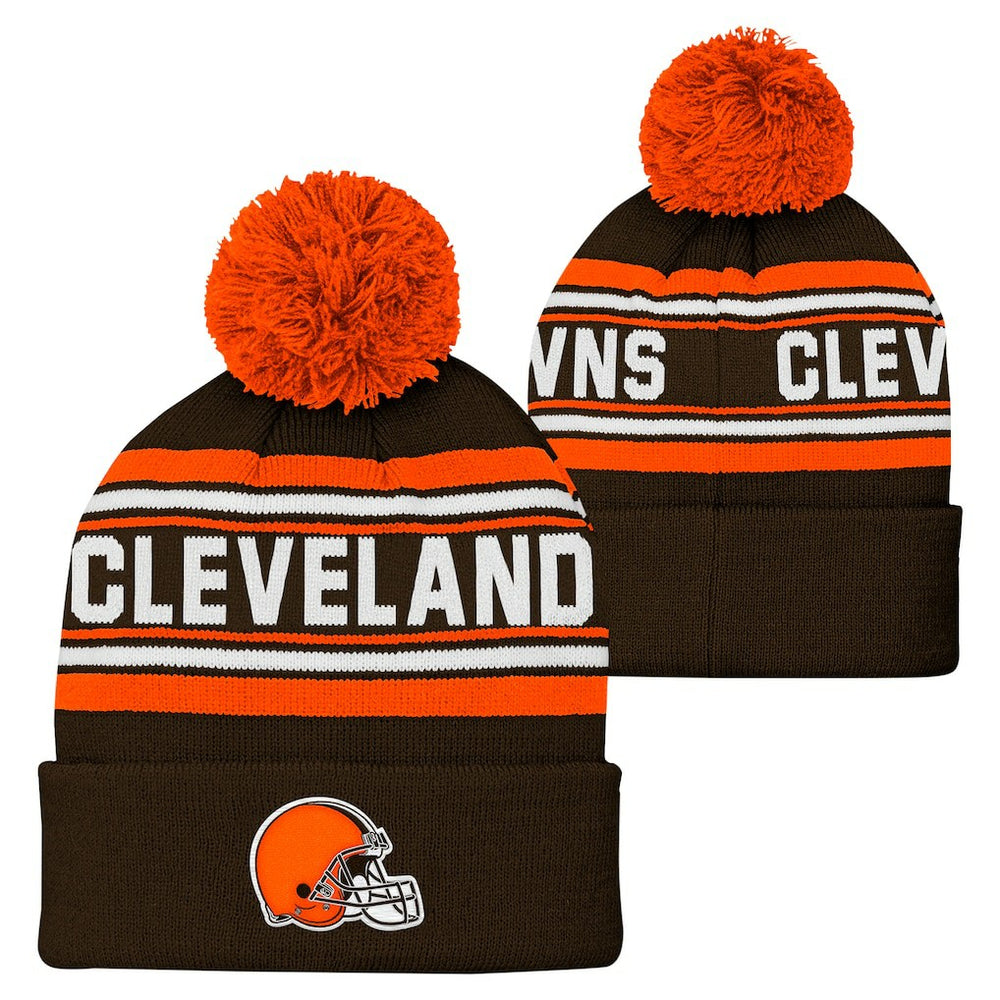 Youth Jacquard Cuffed Knit Hat with Pom - Cleveland Browns