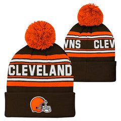 Youth Jacquard Cuffed Knit Hat with Pom - Cleveland Browns