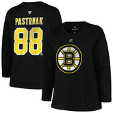 NHL Black Boston Bruins Profile Women's Plus Size Distressed Printed Name & Number Long Sleeve T-Shirt