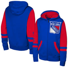 NHL Blue New York Rangers Youth Face Off Full-Zip Hoodie