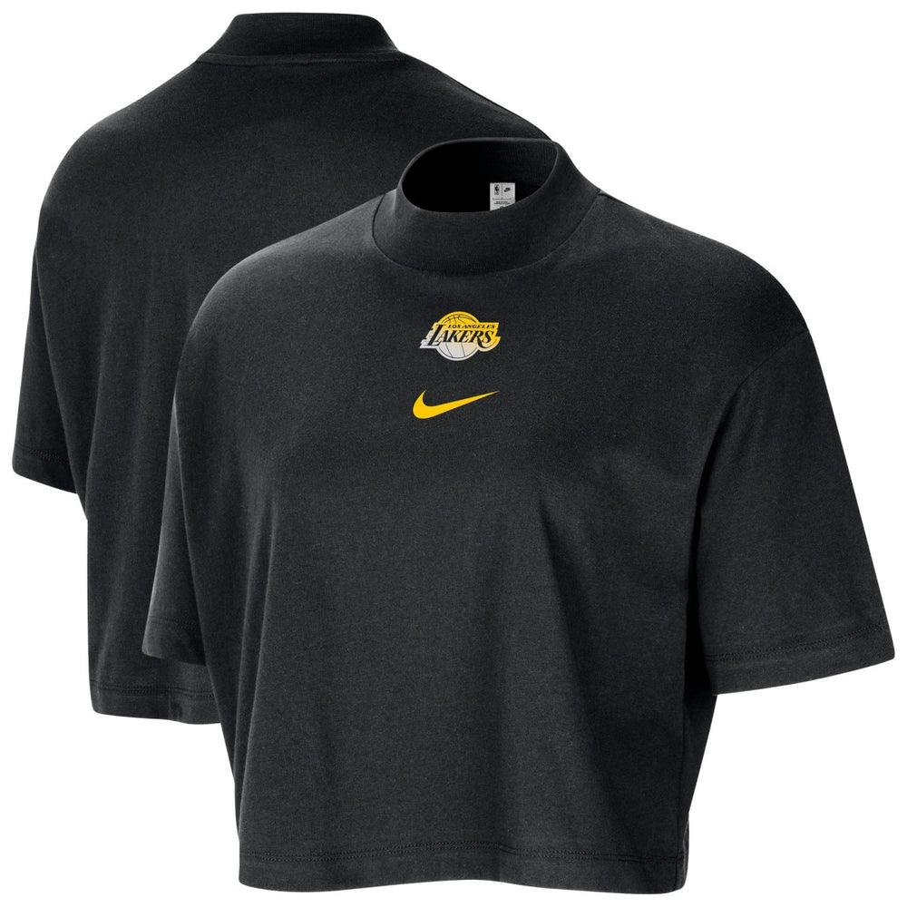 NBA Los Angeles Lakers Women's Courtside Mock Neck Loose Fit Cropped T-Shirt