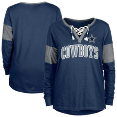 Women's Lace-Up Notch-Neck Long Sleeve T-Shirt - Dallas Cowboys