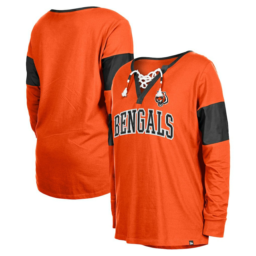Women's Lace-Up Notch-Neck Long Sleeve T-Shirt - Cincinnati Bengals