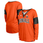 Women's Lace-Up Notch-Neck Long Sleeve T-Shirt - Cincinnati Bengals