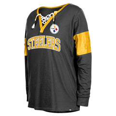 Women's Lace-Up Notch-Neck Long Sleeve T-Shirt - Pittsburgh Steelers
