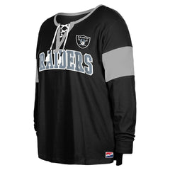 Women's Plus Size Lace-Up Notch Neck Long Sleeve T-Shirt - Las Vegas Raiders