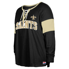 Women's Plus Size Lace-Up Notch Neck Long Sleeve T-Shirt - New Orleans Saints