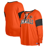 Women's Plus Size Lace-Up Notch Neck Long Sleeve T-Shirt - Cincinnati Bengals