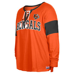 Women's Plus Size Lace-Up Notch Neck Long Sleeve T-Shirt - Cincinnati Bengals