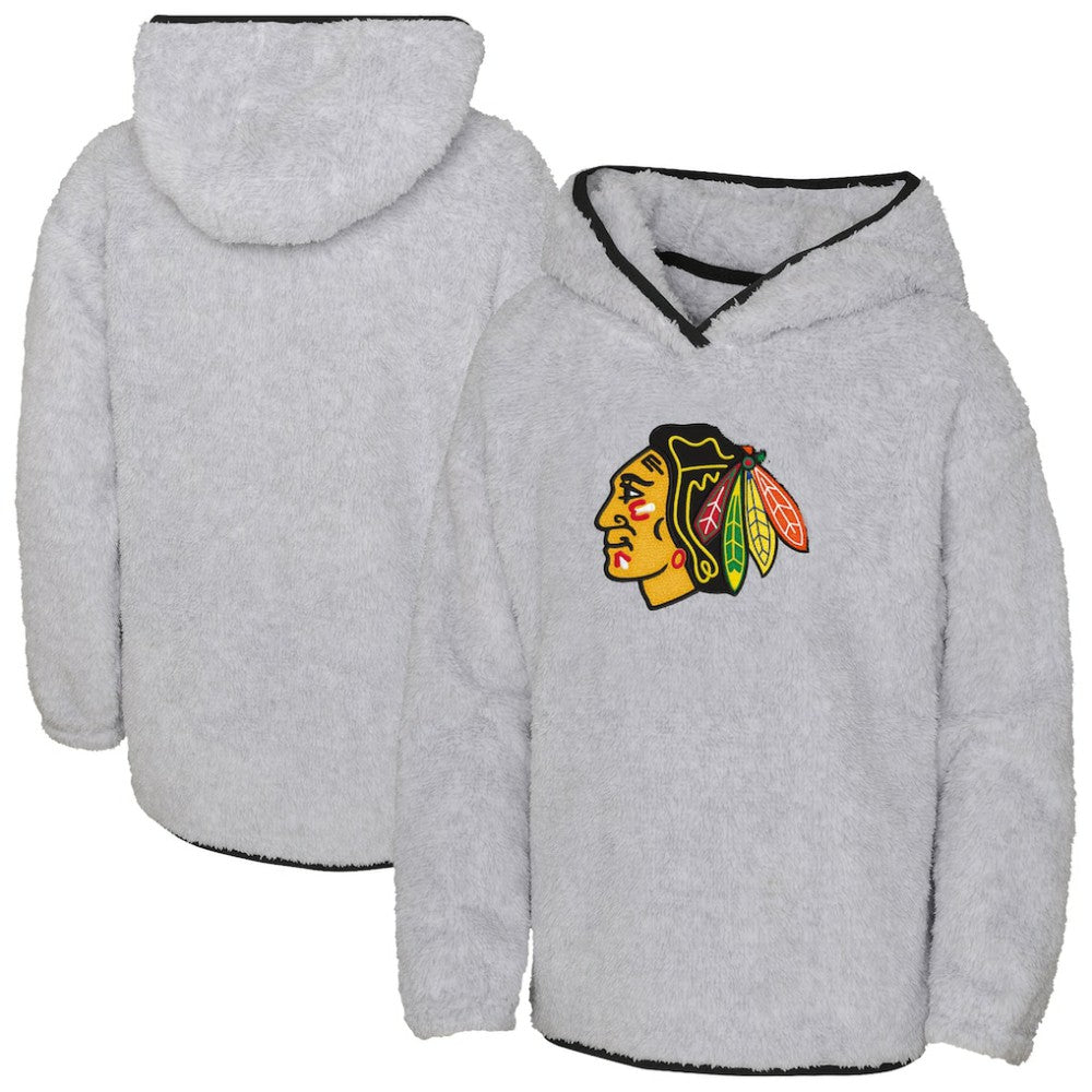 NHL Heather Gray Chicago Blackhawks Girls Youth Ultimate Teddy Fleece Pullover Hoodie