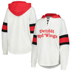 NHL White/Red Detroit Red Wings G-III 4Her by Carl Banks Women's Goal Zone Long Sleeve Lace-Up Hoodie T-Shirt