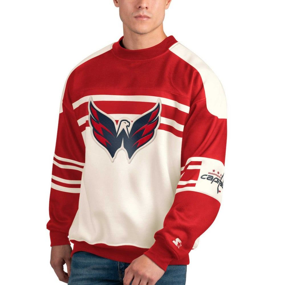 NHL White Washington Capitals Starter Defense Fleece Crewneck Pullover Sweatshirt