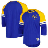 MLB Milwaukee Brewers Mitchell & Ness Cooperstown Collection Legendary Raglan Slub Henley 3/4-Sleeve T-Shirt