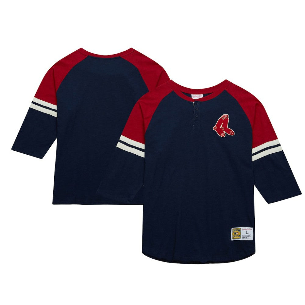 MLB Boston Red Sox Mitchell & Ness Cooperstown Collection Legendary Raglan Slub Henley 3/4-Sleeve T-Shirt