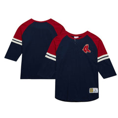 MLB Boston Red Sox Mitchell & Ness Cooperstown Collection Legendary Raglan Slub Henley 3/4-Sleeve T-Shirt
