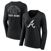 MLB Atlanta Braves Women's Monochrome Personalized Name & Number Long Sleeve V-Neck T-Shirt