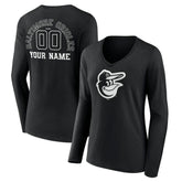 MLB Baltimore Orioles Women's Monochrome Personalized Name & Number Long Sleeve V-Neck T-Shirt