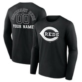 MLB Cincinnati Reds Monochrome Personalized Name & Number Long Sleeve T-Shirt