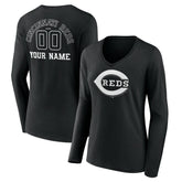 MLB Cincinnati Reds Women's Monochrome Personalized Name & Number Long Sleeve V-Neck T-Shirt