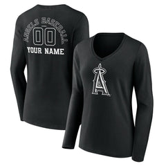 MLB Los Angeles Angels Women's Monochrome Personalized Name & Number Long Sleeve V-Neck T-Shirt