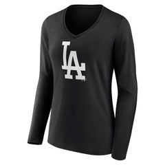 MLB Los Angeles Dodgers Women's Monochrome Personalized Name & Number Long Sleeve V-Neck T-Shirt
