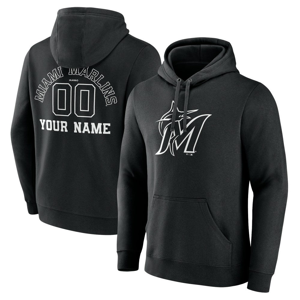 MLB Miami Marlins Monochrome Personalized Name & Number Pullover Hoodie