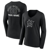 MLB Miami Marlins Women's Monochrome Personalized Name & Number Long Sleeve V-Neck T-Shirt