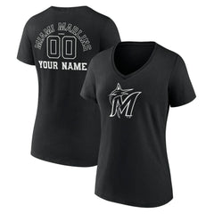 MLB Miami Marlins Women's Monochrome Personalized Name & Number V-Neck T-Shirt