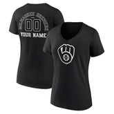 MLB Milwaukee Brewers Women's Monochrome Personalized Name & Number V-Neck T-Shirt