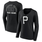 MLB Pittsburgh Pirates Women's Monochrome Personalized Name & Number Long Sleeve V-Neck T-Shirt