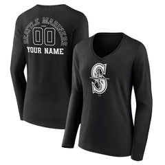 MLB Seattle Mariners Women's Monochrome Personalized Name & Number Long Sleeve V-Neck T-Shirt