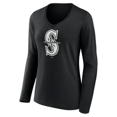 MLB Seattle Mariners Women's Monochrome Personalized Name & Number Long Sleeve V-Neck T-Shirt