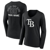 MLB Tampa Bay Rays Women's Monochrome Personalized Name & Number Long Sleeve V-Neck T-Shirt