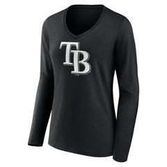 MLB Tampa Bay Rays Women's Monochrome Personalized Name & Number Long Sleeve V-Neck T-Shirt