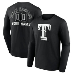 MLB Texas Rangers Monochrome Personalized Name & Number Long Sleeve T-Shirt
