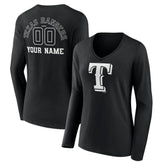 MLB Texas Rangers Women's Monochrome Personalized Name & Number Long Sleeve V-Neck T-Shirt