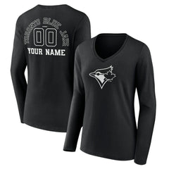 MLB Toronto Blue Jays Women's Monochrome Personalized Name & Number Long Sleeve V-Neck T-Shirt