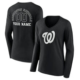 MLB Washington Nationals Women's Monochrome Personalized Name & Number Long Sleeve V-Neck T-Shirt