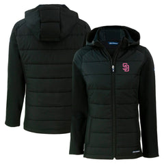 MLB San Diego Padres Cutter & Buck Women's City Connect Evoke Hybrid Eco Softshell Recycled Full-Zip Hoodie Jacket