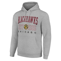 NHL Heather Gray Chicago Blackhawks Starter Retro Graphic Pullover Hoodie