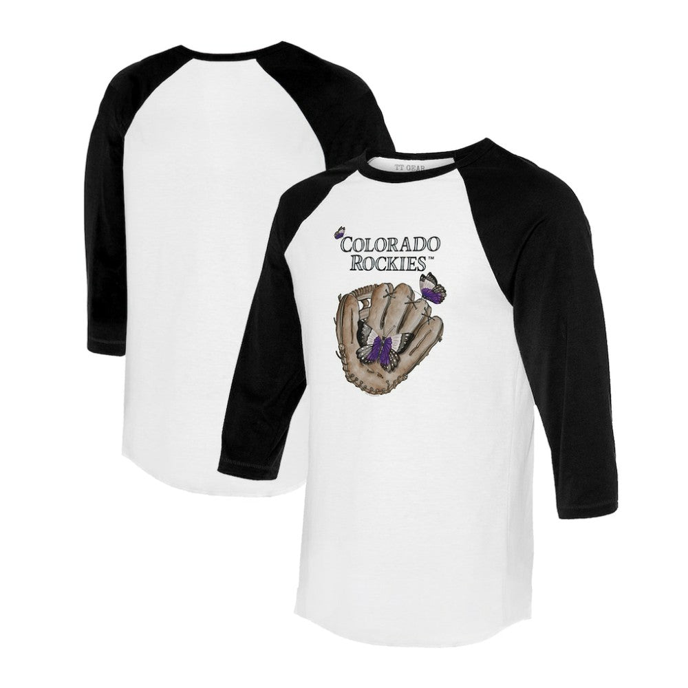 MLB Colorado Rockies Tiny Turnip Unisex Butterfly Glove 3/4-Sleeve Raglan T-Shirt