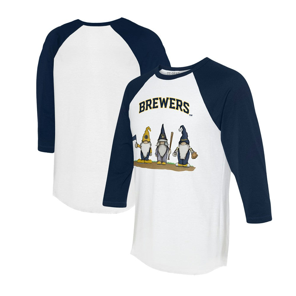 MLB Milwaukee Brewers Tiny Turnip Unisex Gnomes 3/4-Sleeve Raglan T-Shirt