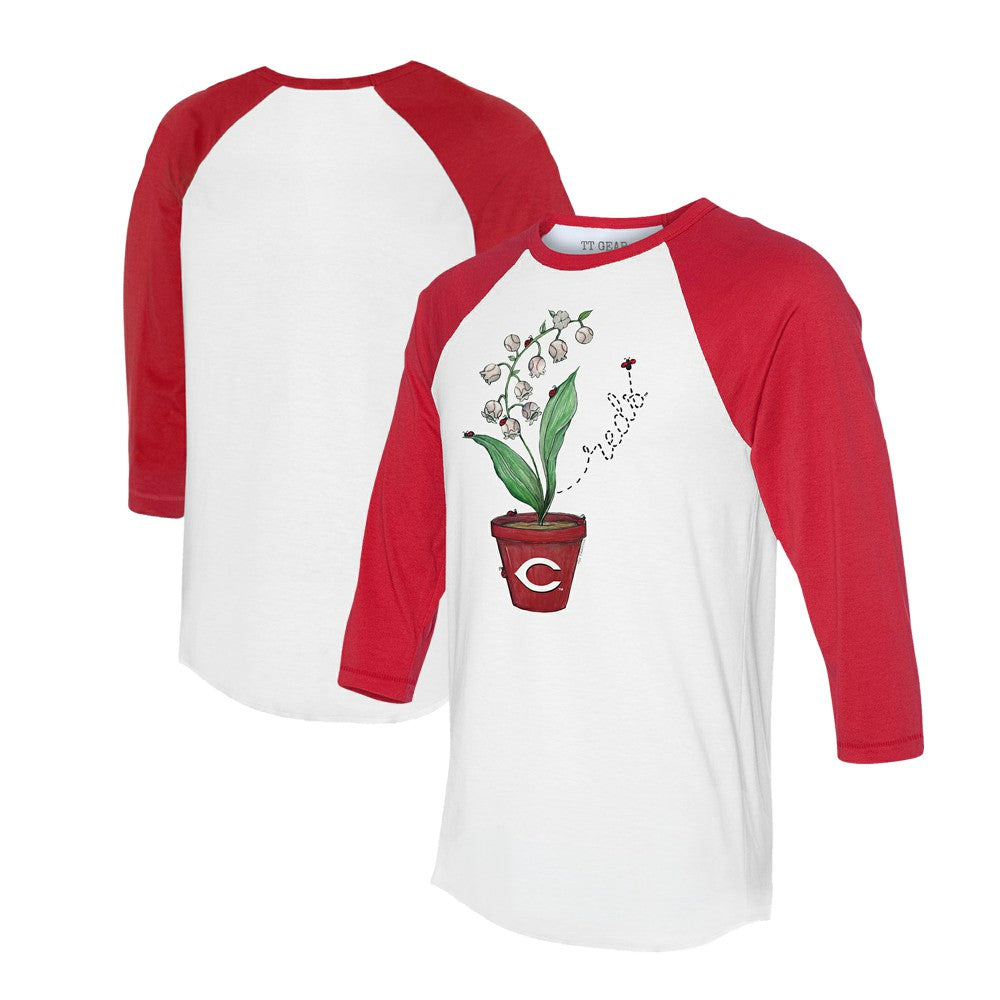 MLB Cincinnati Reds Tiny Turnip Unisex Lilies & Ladybugs 3/4-Sleeve Raglan T-Shirt