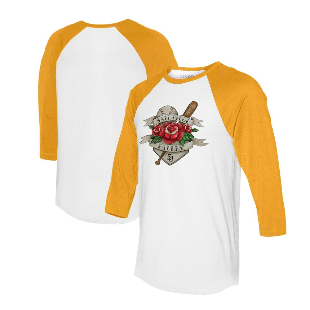 MLB San Diego Padres Tiny Turnip Unisex Tattoo Rose 3/4-Sleeve Raglan T-Shirt
