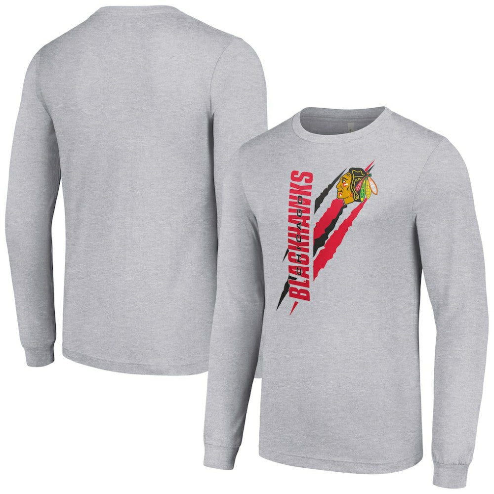 NHL Heather Gray Chicago Blackhawks Starter Color Scratch Long-Sleeve T-Shirt
