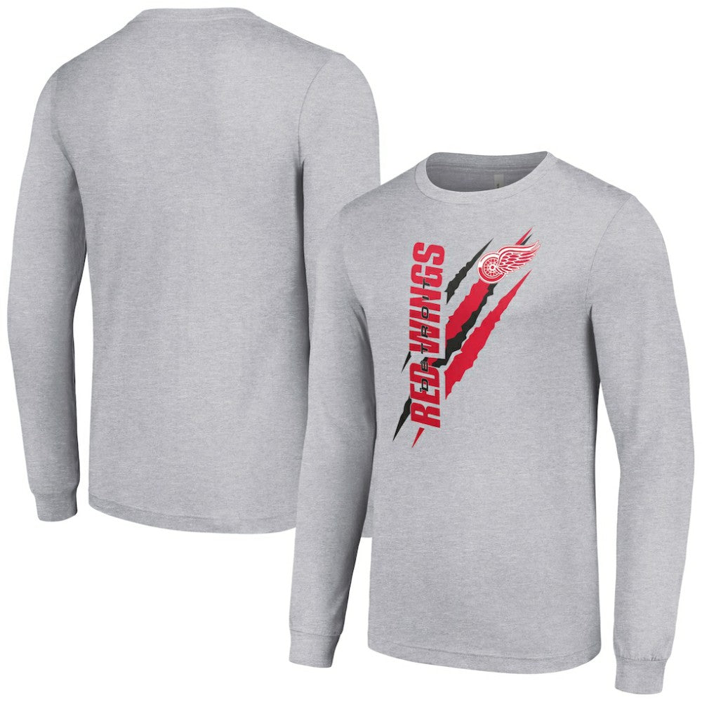 NHL Heather Gray Detroit Red Wings Starter Color Scratch Long-Sleeve T-Shirt